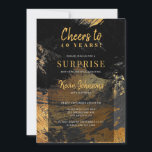 Convite Aniversário de qualquer ano aplaude ouro negro<br><div class="desc">O na moda único moderno aplaude 40 anos de idade,  o convite de festas de surpresa de aniversário do marco masculino com ouro elegante e abstrato preto com pincéis design.                Adequado para qualquer etapa etária significa aniversário: 21rua,  40º,  50º,  60º,  70,  75º,  80,  90,  100º.</div>