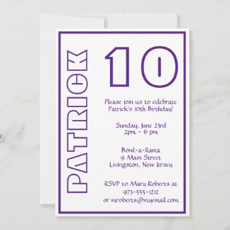 Convite Aniversário de Qualquer Idade Branco e Roxo