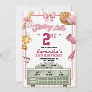 Convite Aniversário de Qualquer Idade com Beisebol Rosa Ro