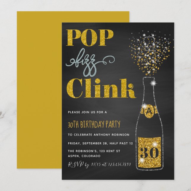 Convite Aniversário de qualquer idade com giz Pop fizz cli (Frente/Verso)