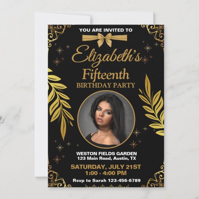 Convite Aniversário de qualquer idade Preto e Dourado (Frente)