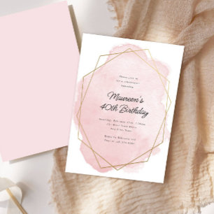 Convite Aniversário de Qualquer Idade Rosa Elegante Aquare