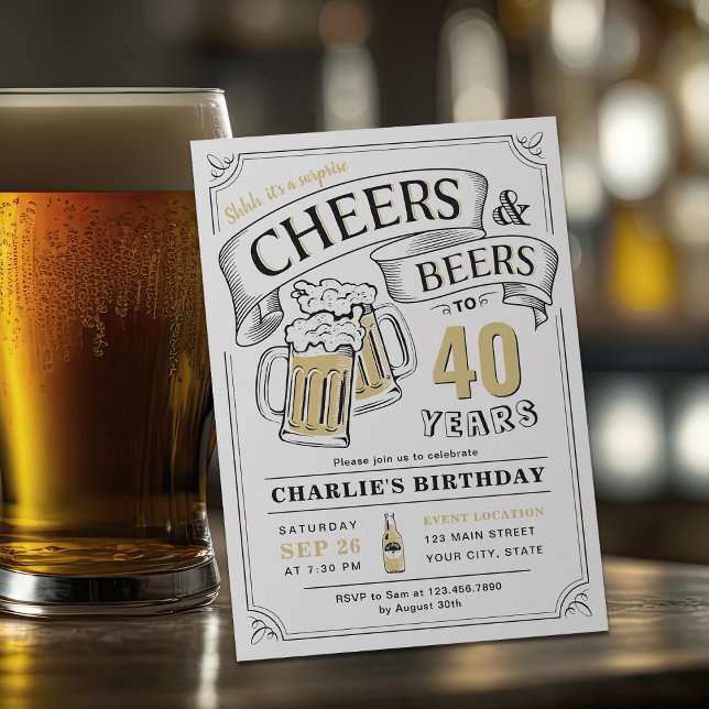 Convite Aniversário De Qualquer Velhice E Cerveja (Any Age Cheers And Beers Surprise Birthday Invitation)