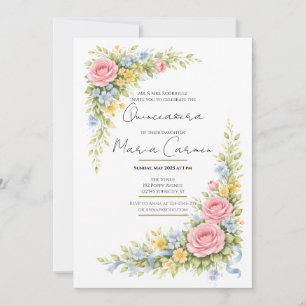 Convite Aniversário de Quinceanera em aquarela feminina