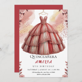Convite Aniversário de Quinceañera Rosa Dourada russa