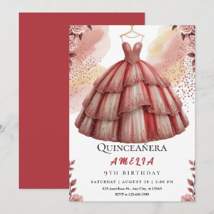 Convite Aniversário de Quinceañera Rosa Dourada russa