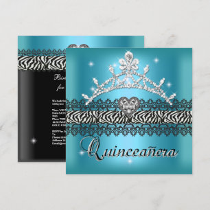 Convite Aniversário de Quinceanera Zebra Azul Turquesa Pre