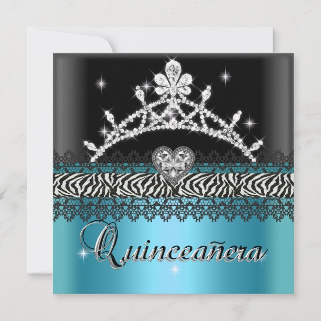 Convite Aniversário de Quinceanera Zebra Azul Turquesa Pre (Frente)