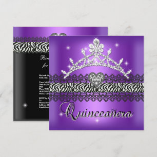 Convite Aniversário de Quinceanera Zebra Roxo Preto Branco