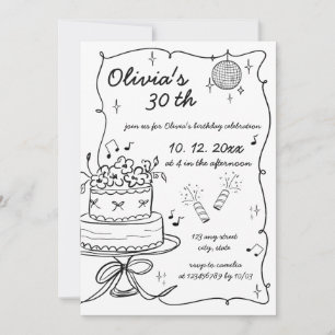 Convite Aniversário de Rabisco Escrito à Mão Desenhado à M