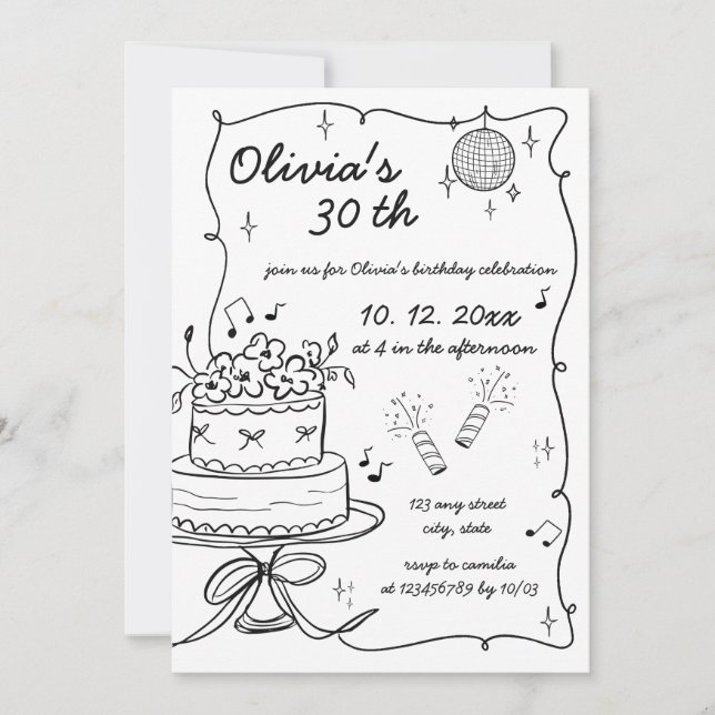 Convite Aniversário de Rabisco Escrito à Mão Desenhado à M (Frente)