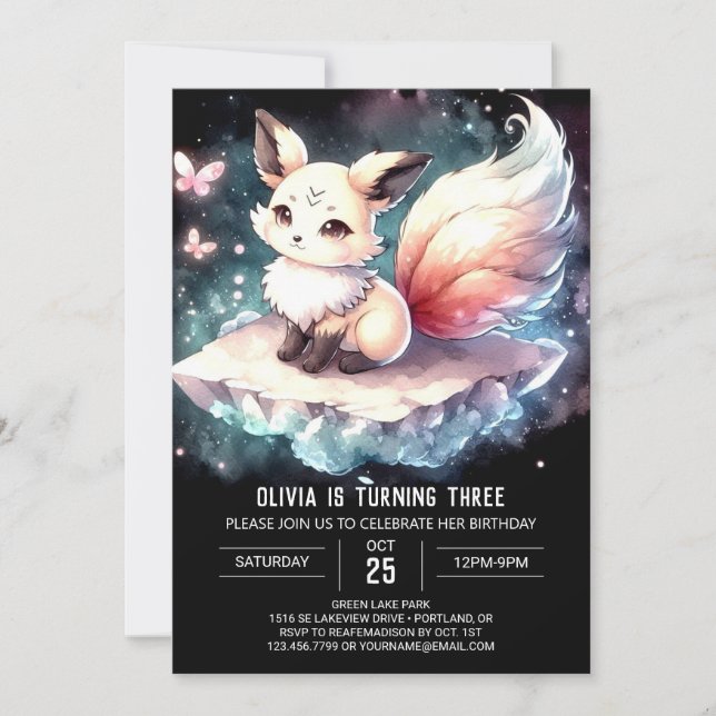 Convite Aniversário de Raposa Personalizada Simples (Frente)