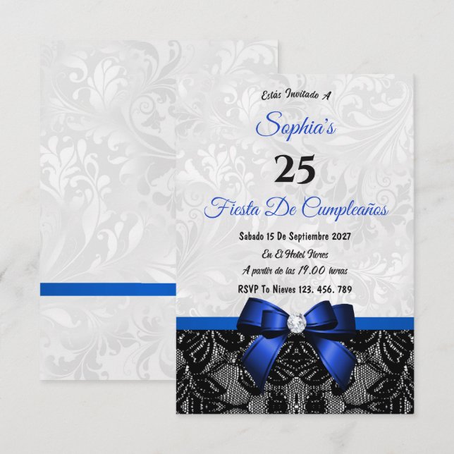 Convite Aniversário de Renda e Damasco (Frente/Verso)
