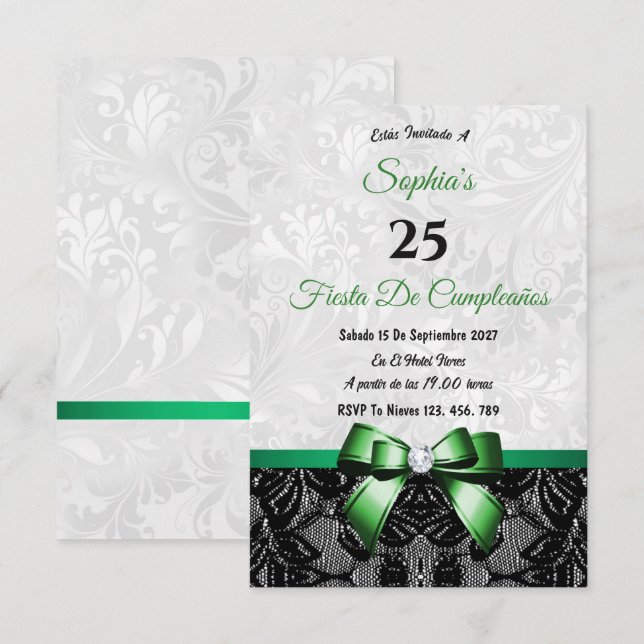 Convite Aniversário de Renda e Damasco (Frente/Verso)