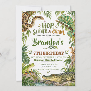 Convite Aniversário de Réptil Aquarela na Selva