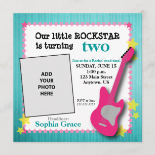 Convite Aniversário de Rockstar da guitarra & da menina