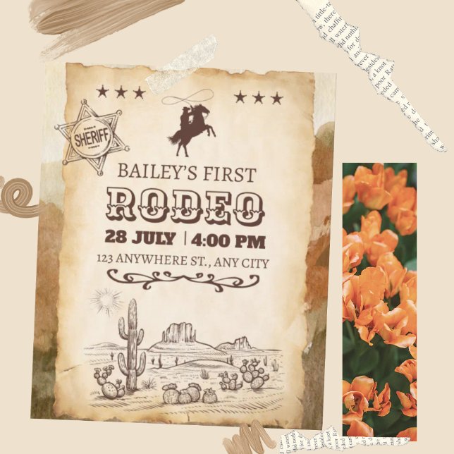 Convite Aniversário de Rodeio Western Rustico Cowboy (Criador carregado)