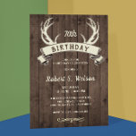 Convite Aniversário de Rustic Antlers Banner Barnwood Male<br><div class="desc">Um convite de comemoração de aniversário para ela e para ele.</div>