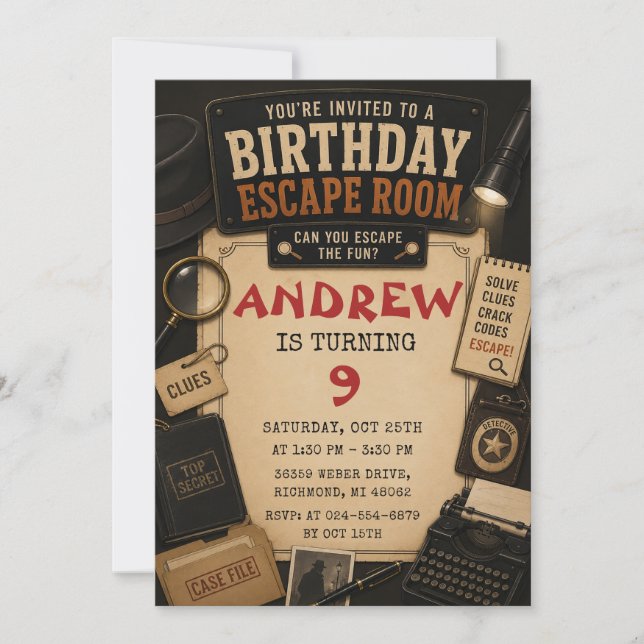Convite Aniversário de Sala de Fuga Personalizada (Frente)