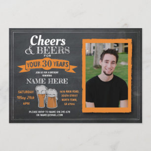 Convite Aniversário de Saúde e Cervejas Foto Chalk Mens 