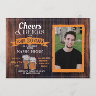 Convite Aniversário de Saúde e Cervejas Foto Rustic Mens