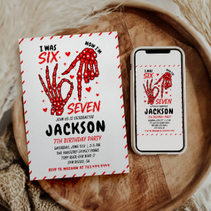 Convite Aniversário de Seis Sete Esqueleto Mãos Festa
