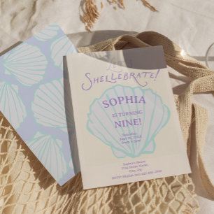 Convite Aniversário de Sereia de Conchas da Moda