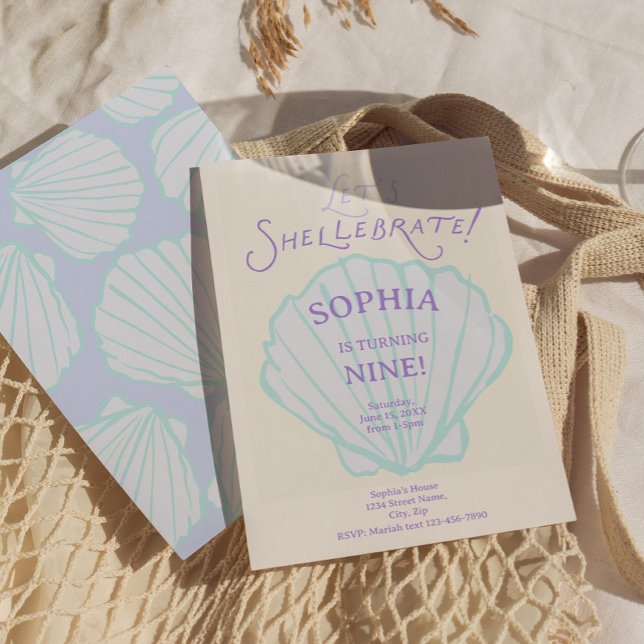Convite Aniversário de Sereia de Conchas da Moda (Trendy Seashell Birthday Invitation)