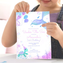 Aniversário de Sereia e Tartaruga Marinha Sob O Ma