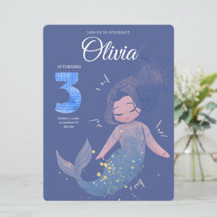 Convite Aniversário de Sereia em Aquarela Roxa Fofa