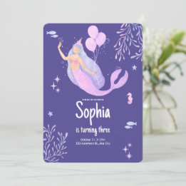 Convite Aniversário de Sereia Rosa Rouxo Pastel