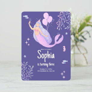Convite Aniversário de Sereia Rosa Rouxo Pastel