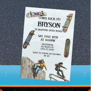 Convite Aniversário de Skate com Skateboards