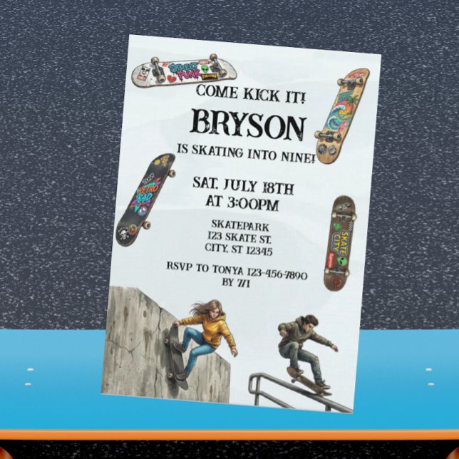 Convite Aniversário de Skate com Skateboards (Criador carregado)