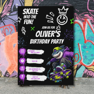 Convite Aniversário de Skate Cool Shark