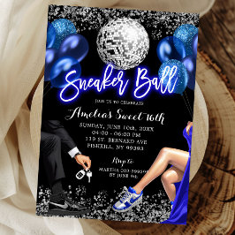 Convite Aniversário de Sneaker Ball Azul Real e Prata Disc