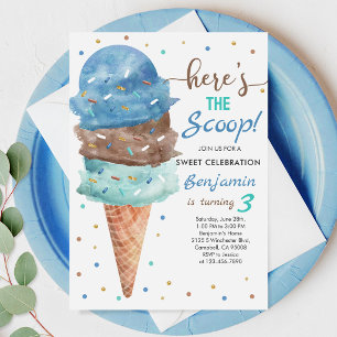 Convite Aniversário de Sorvete: Cone de Hortelã Azul