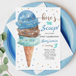 Convite Aniversário de Sorvete: Cone de Hortelã Azul