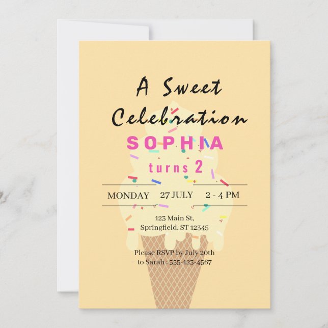 Convite Aniversário de Sorvete Doce (Frente)