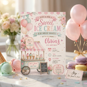 Convite Aniversário de Sorvete Pastel Doce Vintage