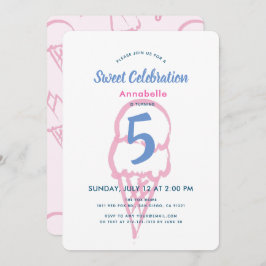 Convite Aniversário de Sorvete Rosa Pintado à Mão
