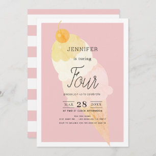 Convite Aniversário de sorvete Rosa Strike Girl