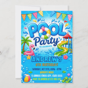 Convite Aniversário de Splash de Verão Pessoal no Tobogã d