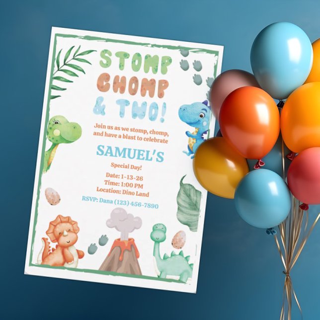 Convite Aniversário de Stomp, Chomp e Dois Dinossauros de  (Criador carregado)