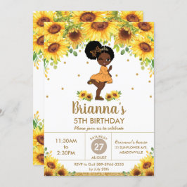 Convite Aniversário de Sunflower Cute African American Gir