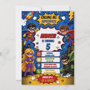 Convite Aniversário de Super-Herói de Quadrinhos Digital P