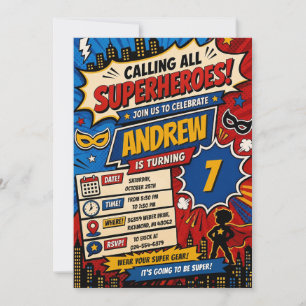 Convite Aniversário de Super-Herói de Quadrinhos Digital P