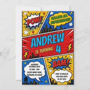 Convite Aniversário de Super-Herói de Quadrinhos Pessoal