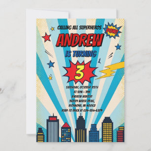 Convite Aniversário de Super-Herói de Quadrinhos Vintage P