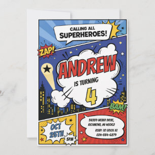 Convite Aniversário de Super-Heróis de Quadrinhos Pessoais